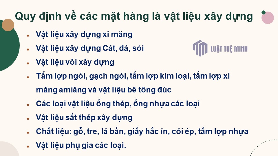 Quy định về các mặt hàng là vật liệu xây dựng